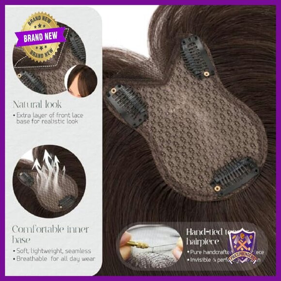 Human Hair Topper 11 Inches Lace Base Clip On Hairpiece For Thinning Hair